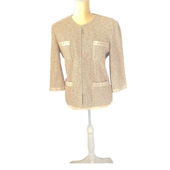 ST. JOHN Collection knit jacket Designed in a textured boucle, sand color Sz 10 - Picture 1 of 6